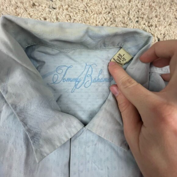Tommy Bahama SILK Hawaiian Button Up Camp Shirt Luau Floral Blue Men Large Woven - Picture 6 of 9